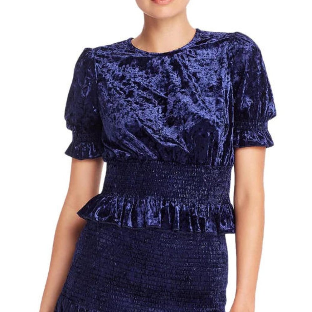 NWT Aqua Womens Velvet Smocked Crop Top - M
